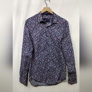 Zara Men Floral Star Skeleton Button Shirt Mens M Blue Artsy Bobo Retro Y2K